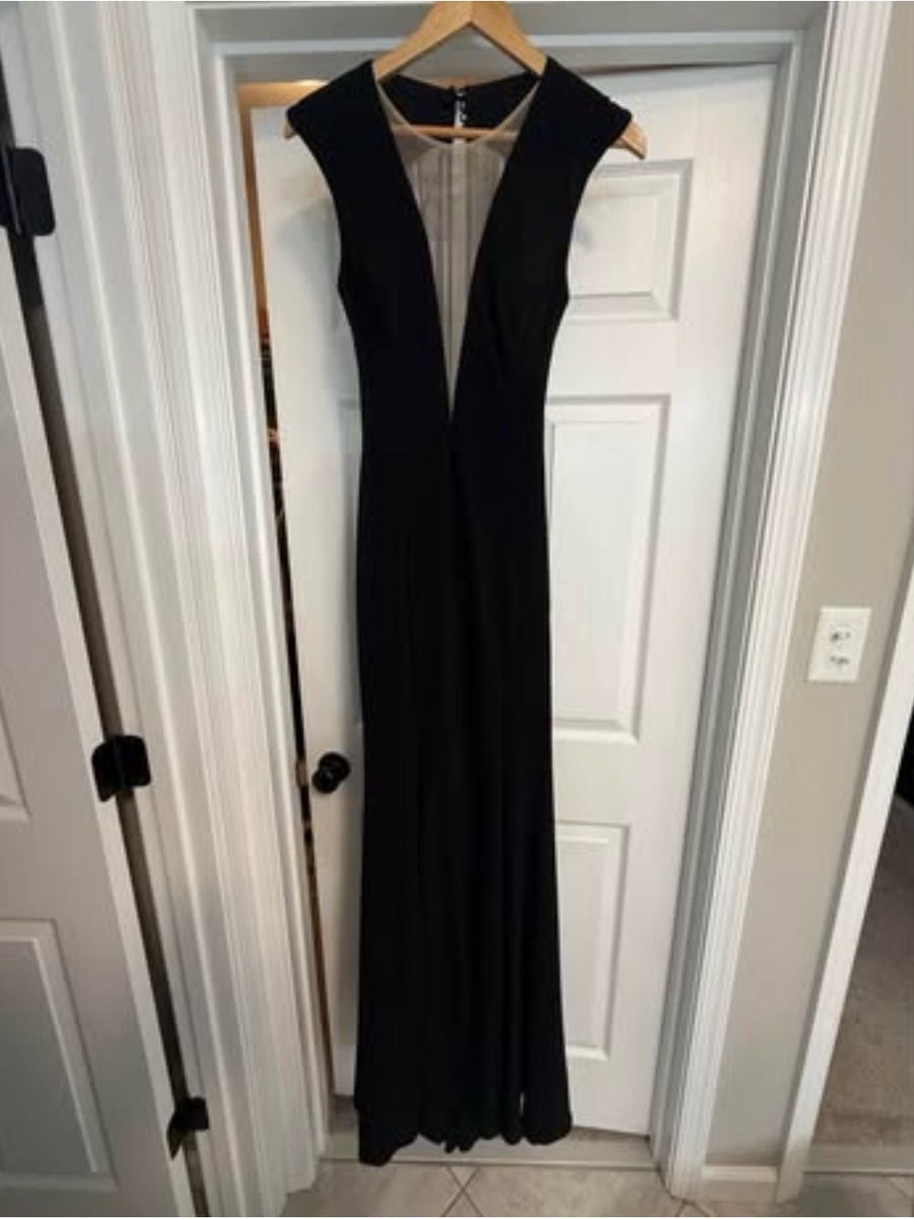 Jovani Black Plunge Illusion Maxi Dress